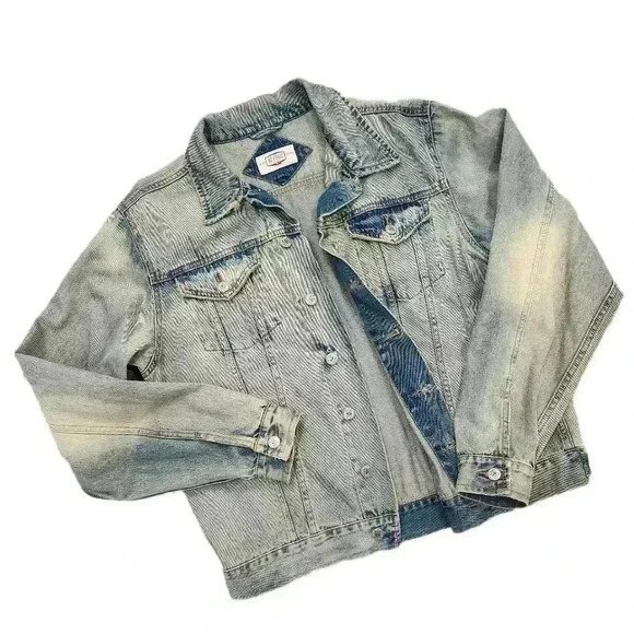 VINTAGE BC ETHIC Denim Jacket, Distressed Acid Wash, Men's Large - Picture 1 of 8